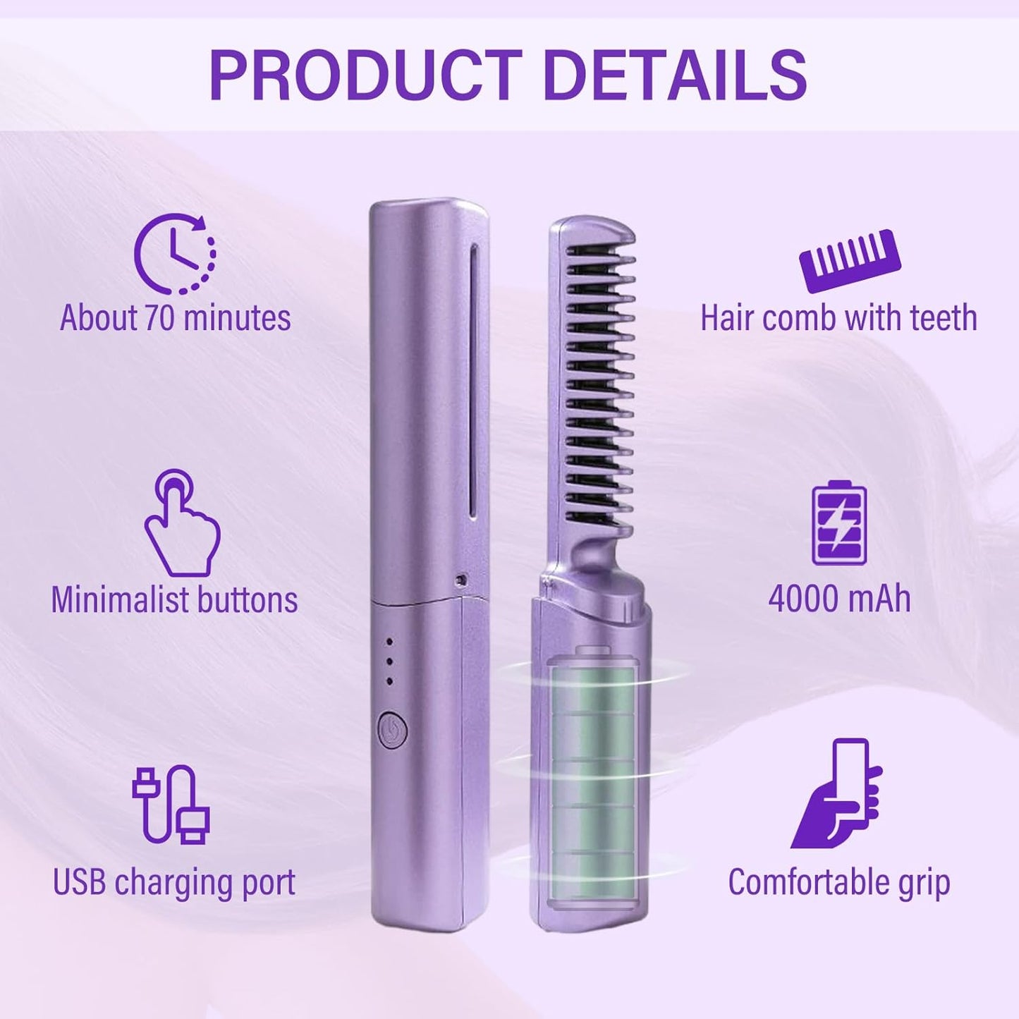 2-in-1 Rechargeable Hair Straightener Comb