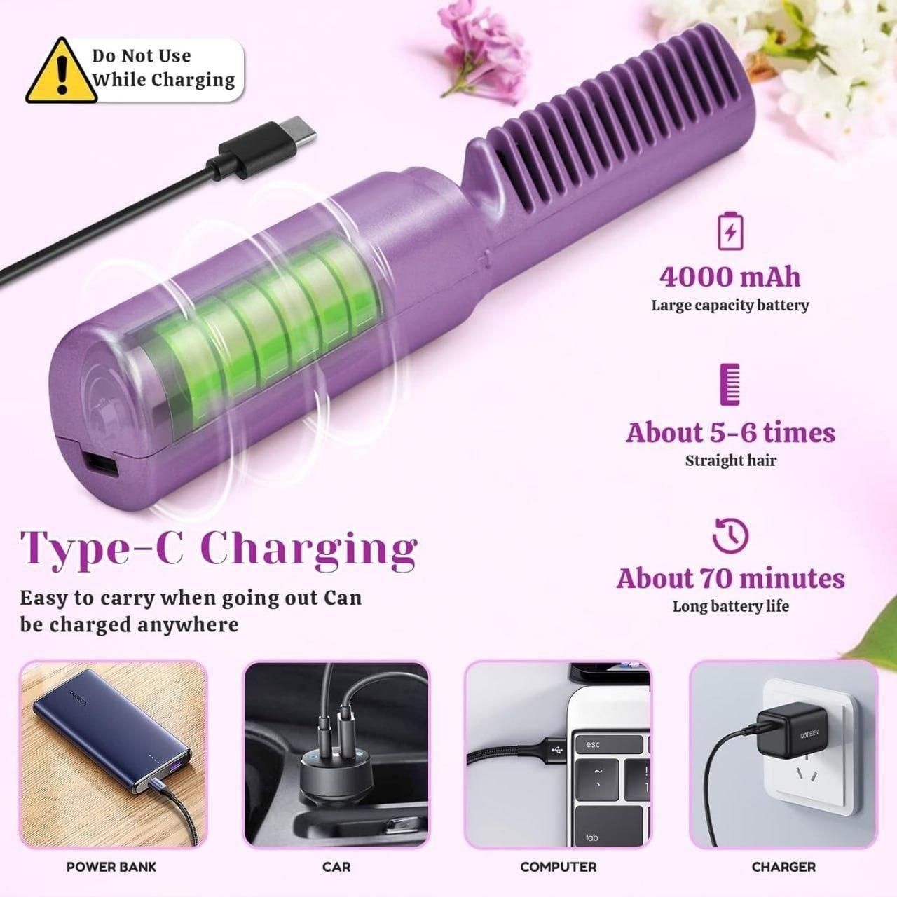 2-in-1 Rechargeable Hair Straightener Comb